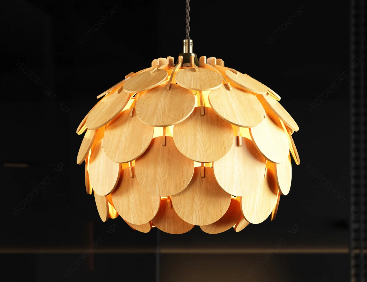 Lustră Pendul din Lemn Stil Scandinav – Design Natural 35x25 cm [2]