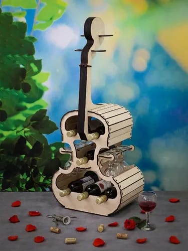 Suport Sticle Vin Vioară Wood Rustic Art - Design Elegant și Practic [3]