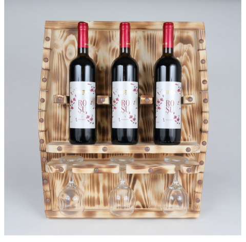 Suporti Sticle - suport Vin Perete Lemn Ars 54x57 cm - 3 Sticle & 3 Pahare