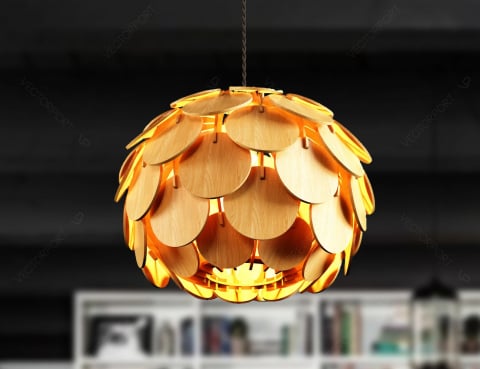decoratiuni - Lustră Pendul din Lemn Stil Scandinav – Design Natural 35x25 cm