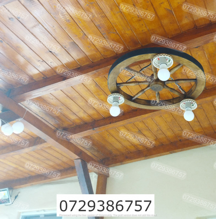 Lustra rustica din lemn 50 cm 3 dulii e27 cu abajur  castron ceramic [3]