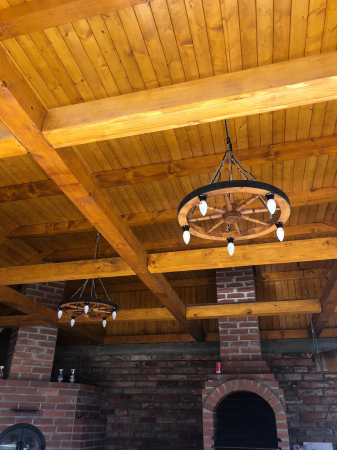 Lustra Rusticã din Lemn cu Roată și 5 Dulii E14 – Iluminat Interior Rustic [2]