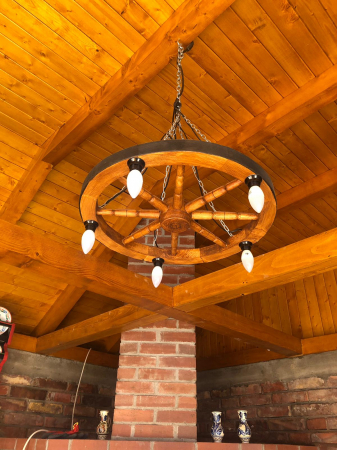 Lustra Rusticã din Lemn cu Roată și 5 Dulii E14 – Iluminat Interior Rustic [2]