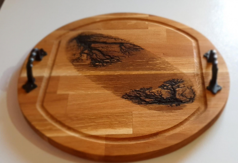 Platou Rotund din Stejar cu Mânere din Fier Forjat și Fulgere Lichtenberg - 40 cm [1]
