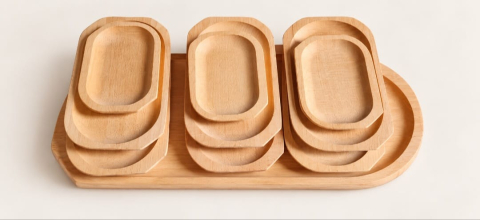 Platouri din lemn - Set platouri servire din lemn de fag, 13 piese, 60 × 24 cm