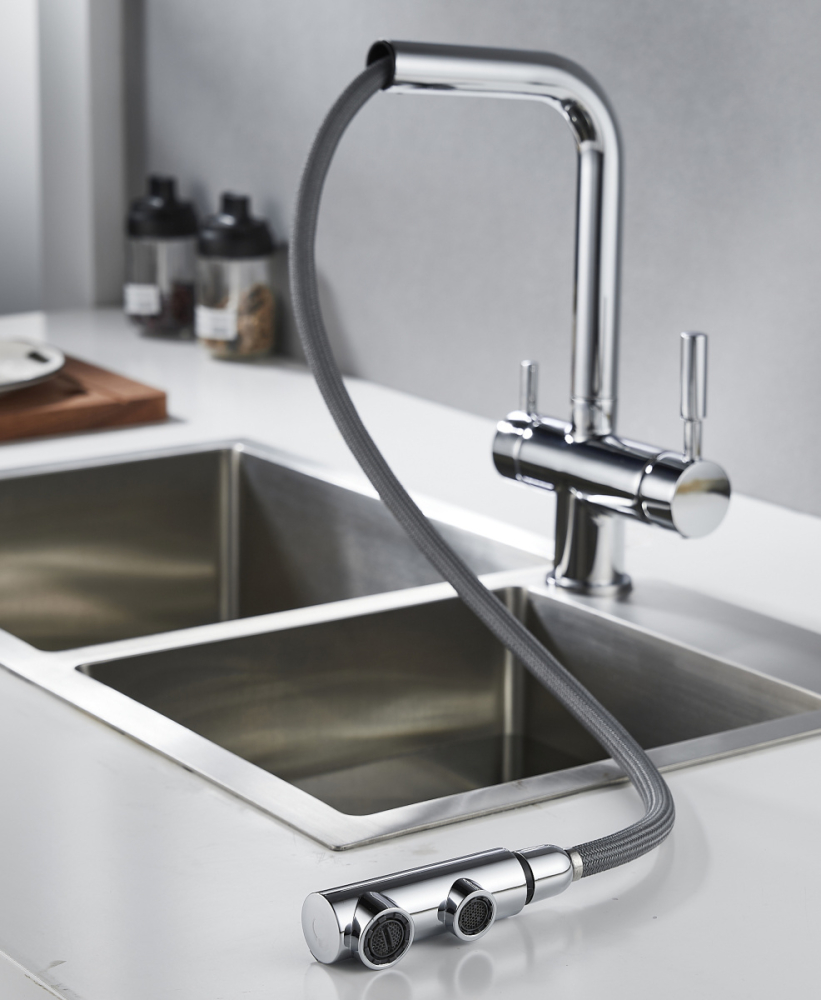 Baterie bucătărie 3 căi cu pipă extractibilă  SH-404 Graphite – apă caldă, rece și filtrată [2]