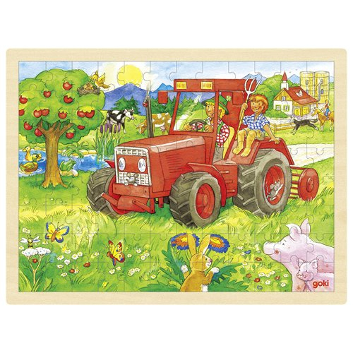Puzzle din lemn cu rama - Tractorul de la ferma, 96 piese [1]