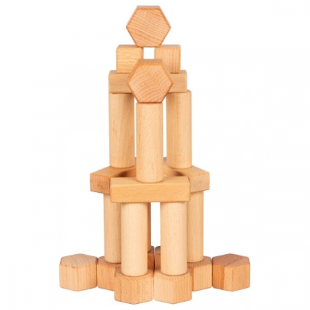 Set constructie piese forme geometrice din lemn de alun - Goki Nature [2]
