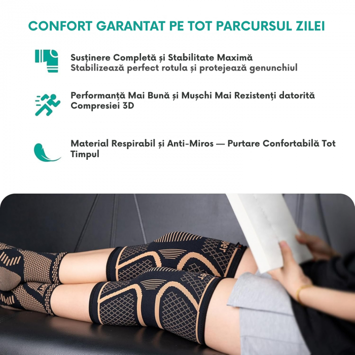 Genunchieră Compresivă cu Ioni de Cupru, 1 Bucată, Protecție și Susținere pentru Genunchi, Anti-Alunecare, Unisex [9]