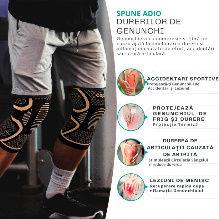 Genunchieră Compresivă cu Ioni de Cupru, 1 Bucată, Protecție și Susținere pentru Genunchi, Anti-Alunecare, Unisex [5]