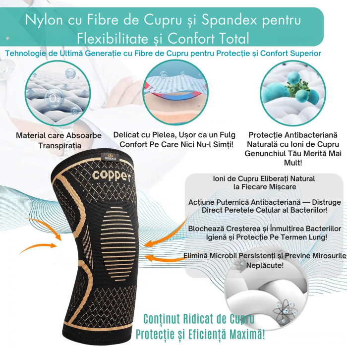 Genunchieră Compresivă cu Ioni de Cupru, 1 Bucată, Protecție și Susținere pentru Genunchi, Anti-Alunecare, Unisex [3]