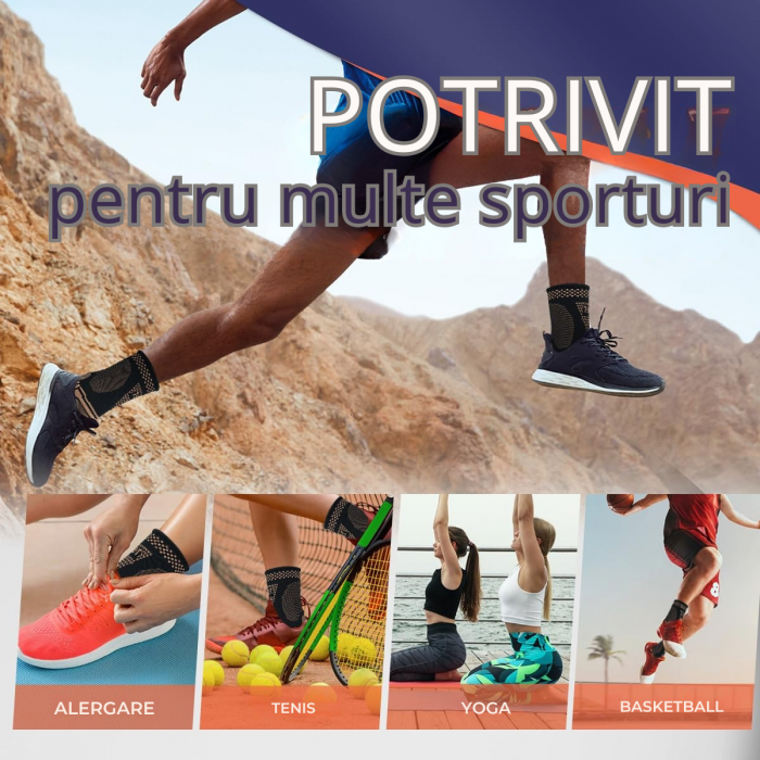 Gleznieră Compresivă cu Ioni de Cupru, 1 Bucată, Susținere și Protecție pentru Glezna, Anti-Alunecare, Unisex [9]