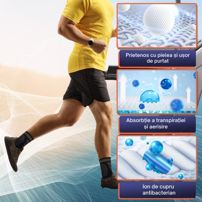 Gleznieră Compresivă cu Ioni de Cupru, 1 Bucată, Susținere și Protecție pentru Glezna, Anti-Alunecare, Unisex [10]