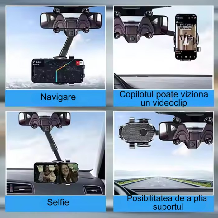 Suport Auto pentru Telefon cu Rotire 360° – Montare la Oglinda Retrovizoare [2]