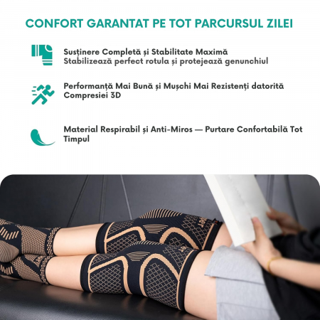 Genunchieră Compresivă cu Ioni de Cupru, 1 Bucată, Protecție și Susținere pentru Genunchi, Anti-Alunecare, Unisex [8]