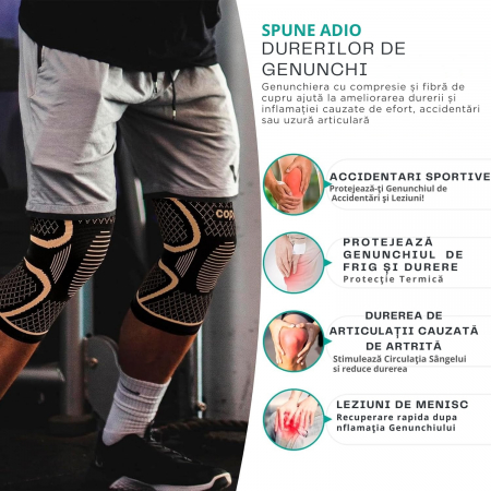 Genunchieră Compresivă cu Ioni de Cupru, 1 Bucată, Protecție și Susținere pentru Genunchi, Anti-Alunecare, Unisex [4]