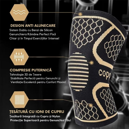Genunchieră Compresivă cu Ioni de Cupru, 1 Bucată, Protecție și Susținere pentru Genunchi, Anti-Alunecare, Unisex [7]