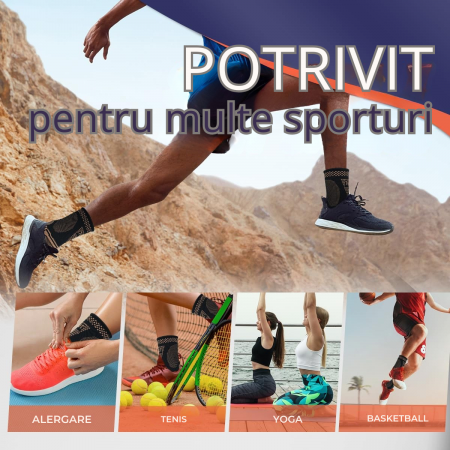 Gleznieră Compresivă cu Ioni de Cupru, 1 Bucată, Susținere și Protecție pentru Glezna, Anti-Alunecare, Unisex [8]