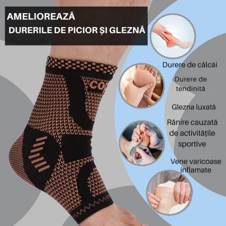 Gleznieră Compresivă cu Ioni de Cupru, 1 Bucată, Susținere și Protecție pentru Glezna, Anti-Alunecare, Unisex [6]