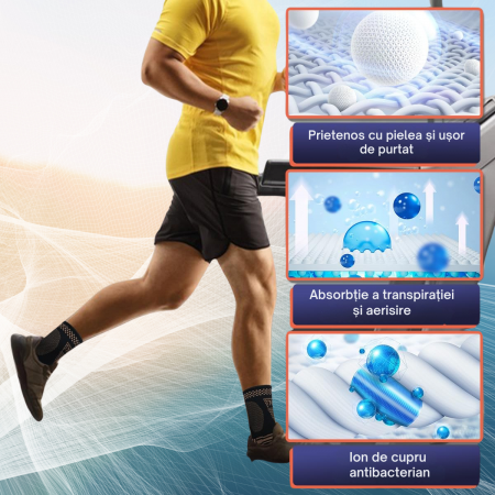 Gleznieră Compresivă cu Ioni de Cupru, 1 Bucată, Susținere și Protecție pentru Glezna, Anti-Alunecare, Unisex [9]