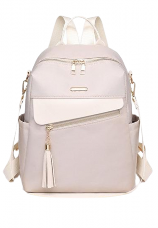 Genți și rucsacuri - Rucsac Damă Casual, Alb-Elegant cu Ciucure – Piele Ecologică, 30x26x14 cm