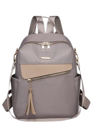 Genți și rucsacuri - Rucsac Damă Casual, kaki-Elegant cu Ciucure – Piele Ecologică, 30x26x14 cm