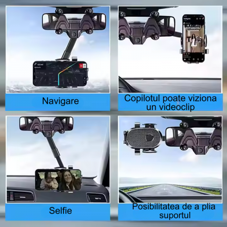 Suport Auto pentru Telefon cu Rotire 360° – Montare la Oglinda Retrovizoare [1]