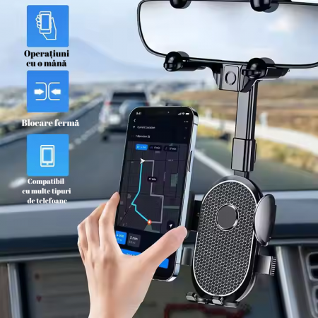 Suport Auto pentru Telefon cu Rotire 360° – Montare la Oglinda Retrovizoare [3]