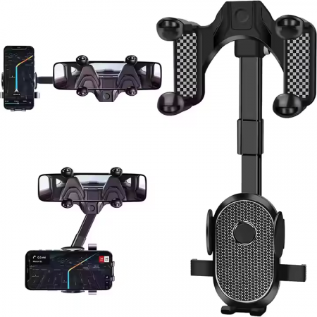 Auto, Camping - Suport Auto pentru Telefon cu Rotire 360° – Montare la Oglinda Retrovizoare