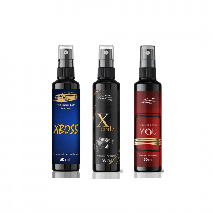 Pachet 3 Odorizante Auto 50ml – Xboss, Xcode, YOU – Parfumuri Auto Masculine Inspirate din Branduri de Lux [1]
