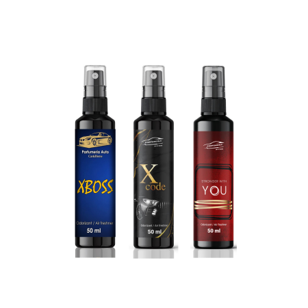 PACHETE PROMOTIONALE - Pachet 3 Odorizante Auto 50ml – Xboss, Xcode, YOU – Parfumuri Auto Masculine Inspirate din Branduri de Lux