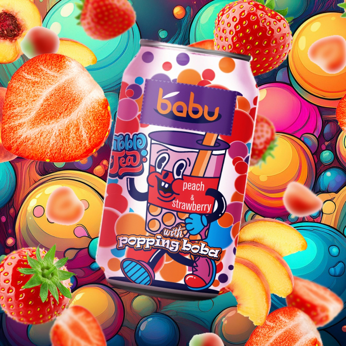 Bubble Tea peach & strawberry Babu 315 ml, doză SGR [3]