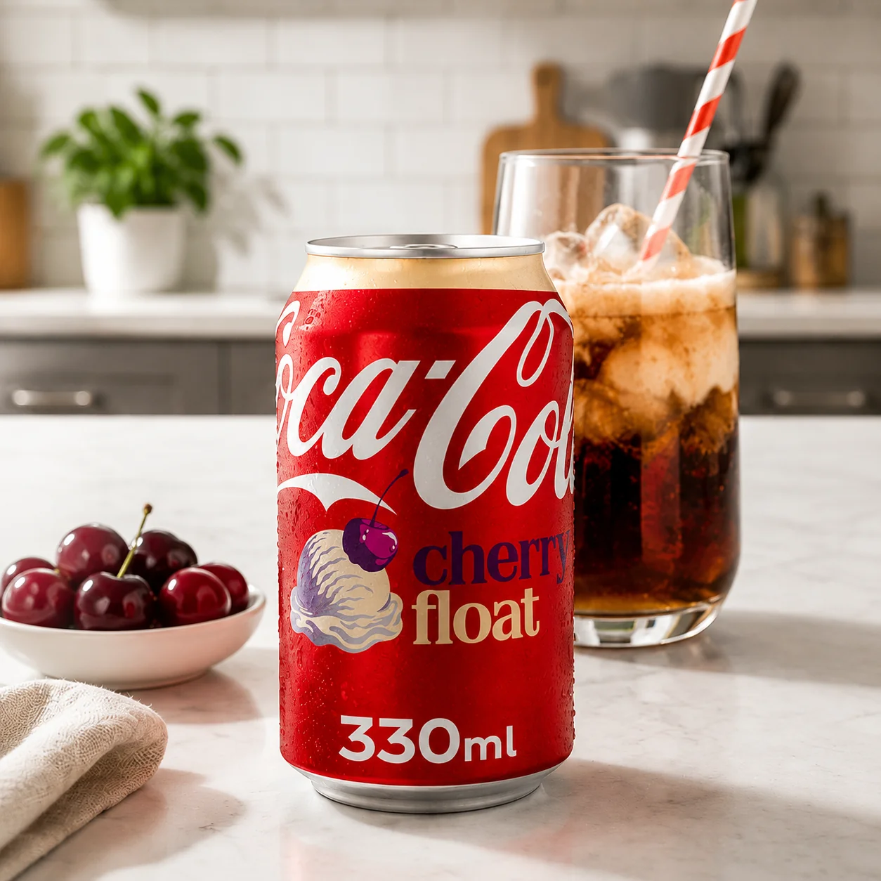 Coca Cola Cherry Float, gust de inghetata de vanilie si cirese, UK, 330 ml [2]