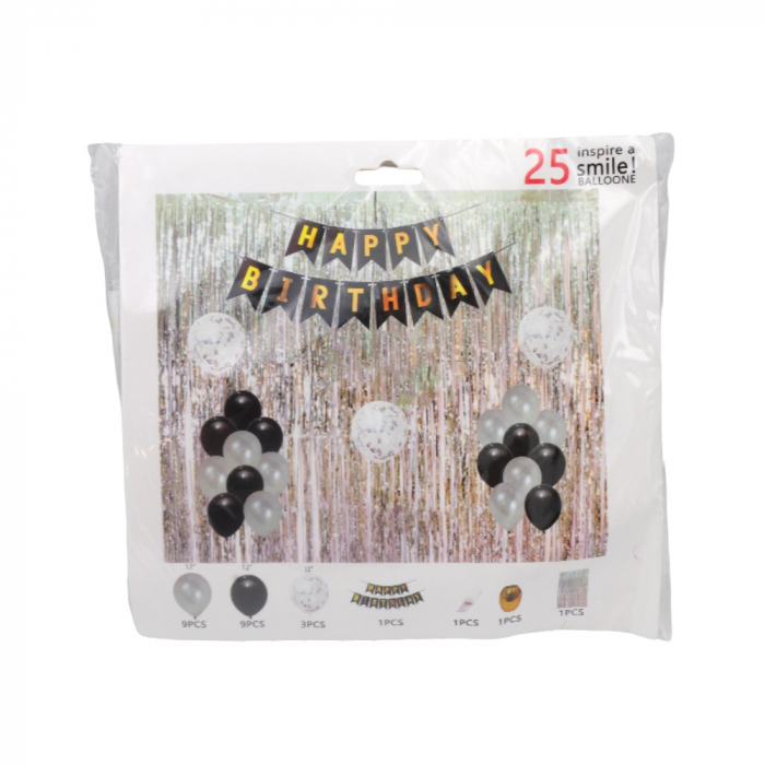 Set 25 piese aniversare, Happy Birthday, Gri Auriu Negru [3]