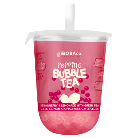 TOATE PRODUSELE - Boba Co Popping Bubble Tea, Strawberry & Lemon with green tea, 330 ml