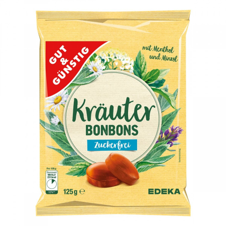 BOMBOANE SI JELEURI - Bomboane fara zahar Krauter,menta si plante, 125 g