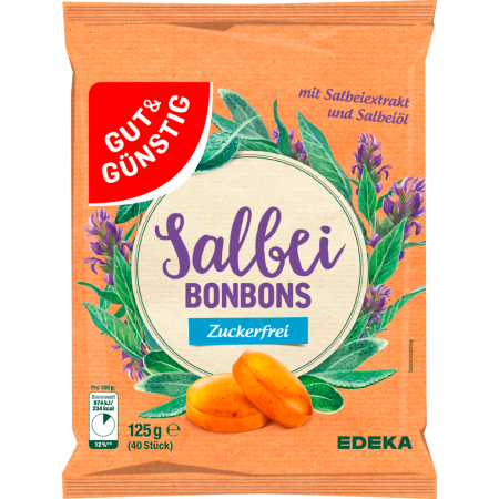 BOMBOANE SI JELEURI - Bomboane fara zahar Salvie, Gut & Gunstig, 125 g