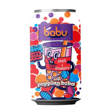 SUCURI / BAUTURI - Bubble Tea peach & strawberry Babu 315 ml, doză SGR