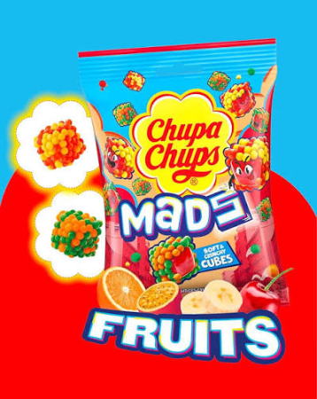 Chupa Chups Mads, jeleuri acoperite cu bombonele, fructe, 115 g