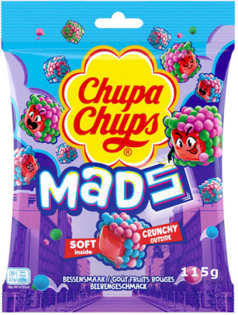 Chupa Chups Mads, jeleuri acoperite cu bombonele, fructe rosii, 115 g