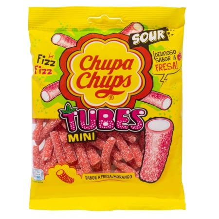 BOMBOANE SI JELEURI - Chupa Chups Tubes mini, jeleuri cu aroma de capsunei, Spania, 150 g