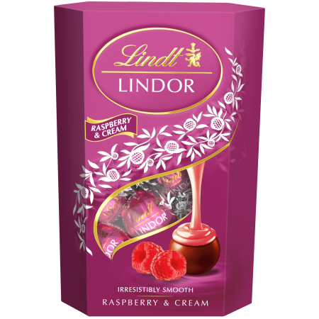TOATE PRODUSELE - Lindt Bomboane din ciocolata cu lapte cu umplutura de zmeura si frisca, 200g