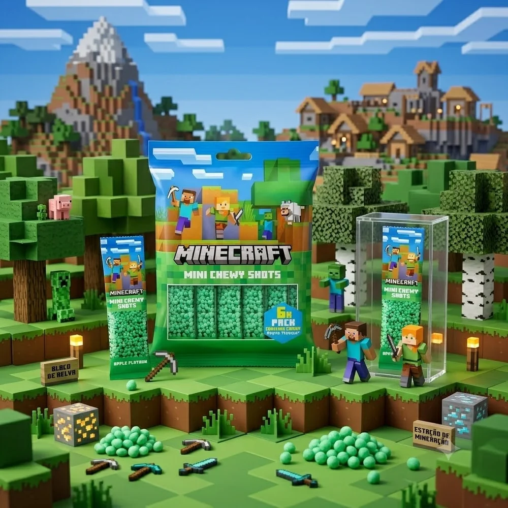 Minecraft Mini Chewy Shots, mini caramele cu gust de mar verde, 6 pack, 90 g [1]