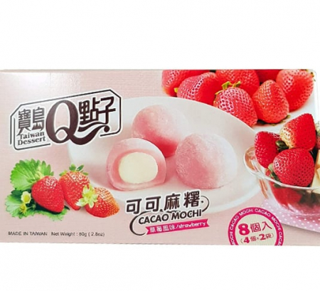 Q Brand Cacao mochi Strawberry, capsuni, Taiwan, 80g