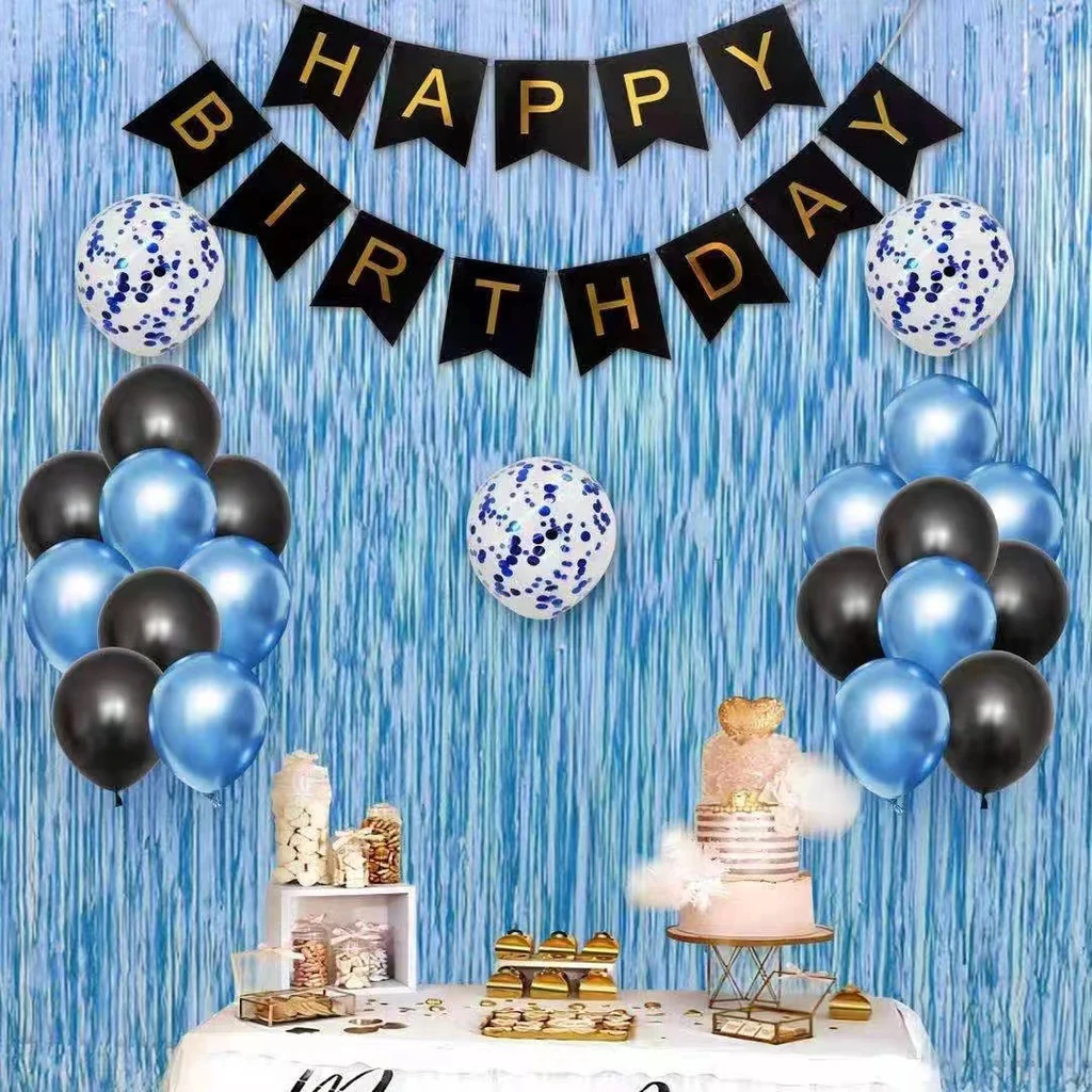 TOATE PRODUSELE - Set 25 piese aniversare, Happy Birthday, Albastru Negru