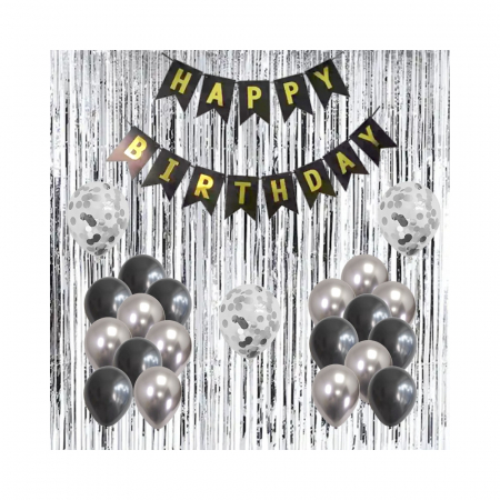 TOATE PRODUSELE - Set 25 piese aniversare, Happy Birthday, Gri Auriu Negru