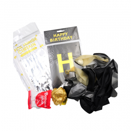 Set 25 piese aniversare, Happy Birthday, Gri Auriu Negru [1]