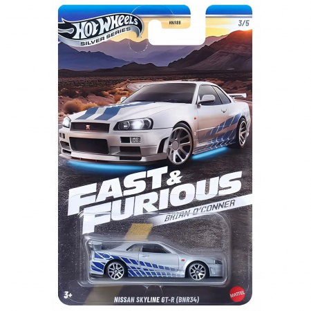 Set 5 Masinute metalice Hot Wheels Silver Series, Fast and Furious Brian O'Conner, Toyota Supra, Mitsubishi Eclipse, Nissan Skyline GT-R, Ford, 1:64, Multicolor [8]