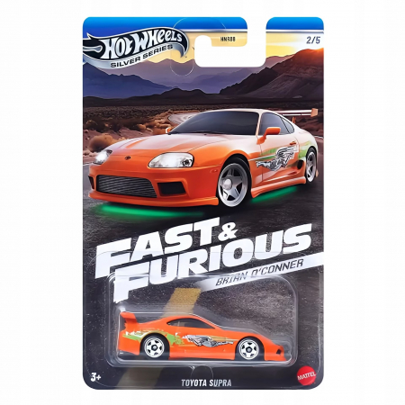 Set 5 Masinute metalice Hot Wheels Silver Series, Fast and Furious Brian O'Conner, Toyota Supra, Mitsubishi Eclipse, Nissan Skyline GT-R, Ford, 1:64, Multicolor [7]