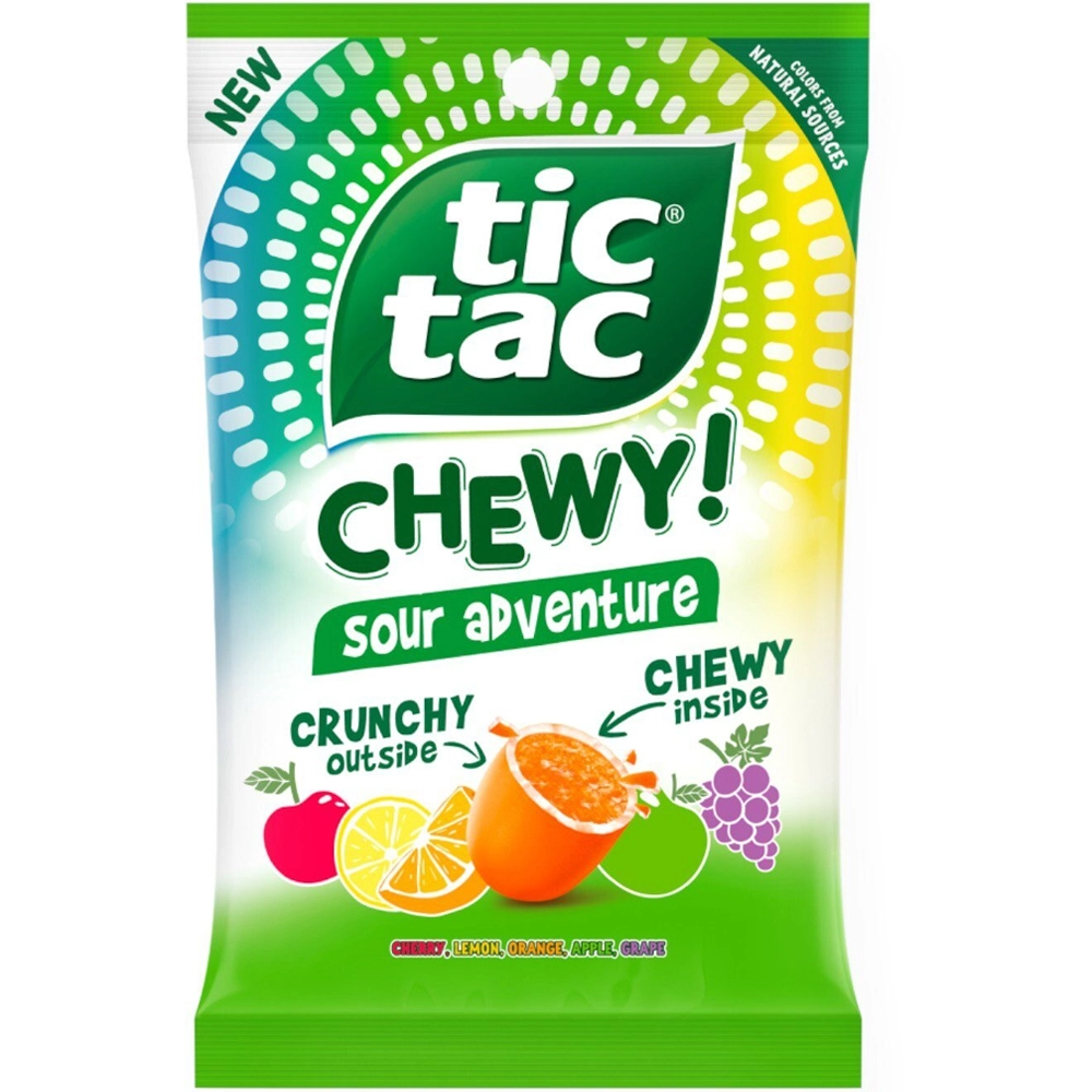 BOMBOANE SI JELEURI - Tic Tac Chewy Sour Adventure Crunchy Bomboane, 80 g